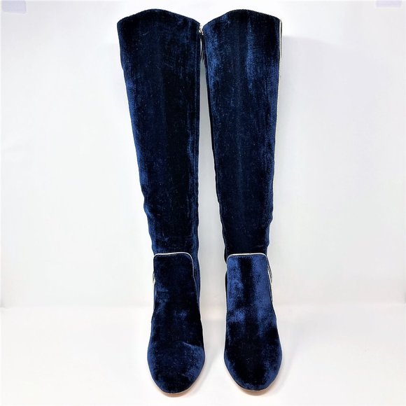 NEW (NWOT) Boden Icons Blue Velvet Round Toe Knee High Heel Boots - Size 8.5 - Picture 6 of 13